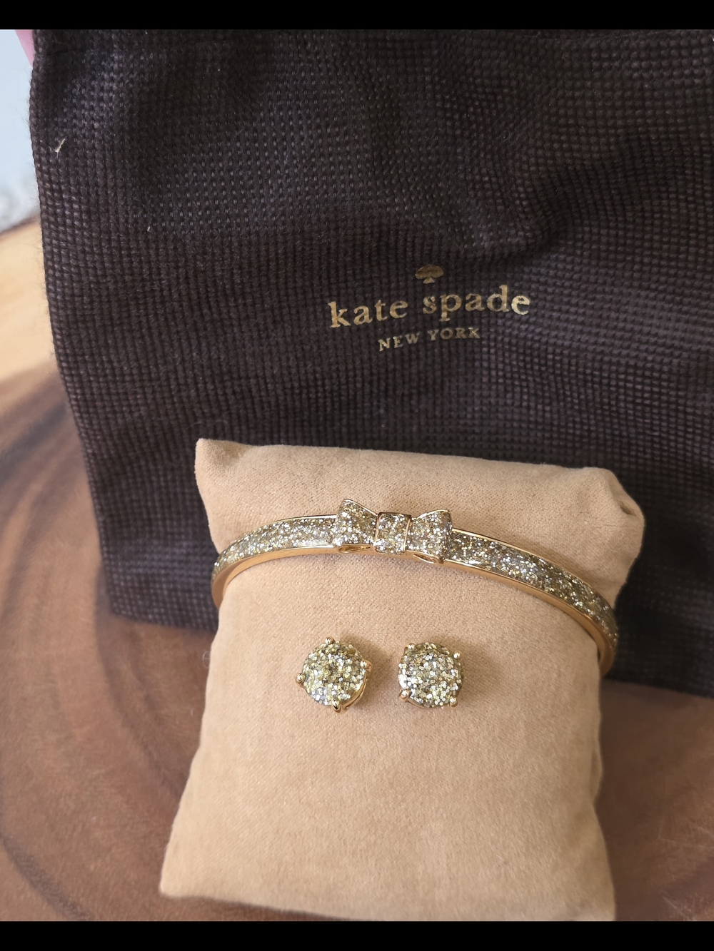Kate Spade Set -  Gold Glitter Bow Bangle & Matching Stud Earring